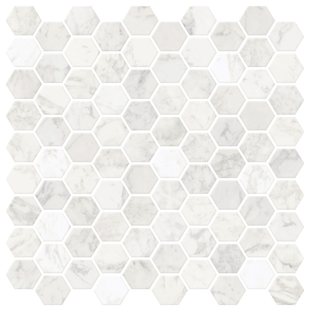 Hexagon Marble Peel & Stick Backsplash Tiles, Panel