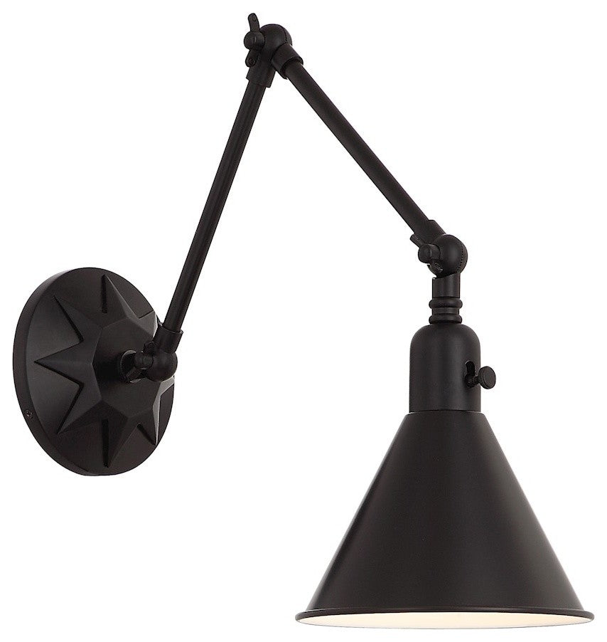 Crystorama Morgan 1-Light Sconce, Matte Black, 13"x23"