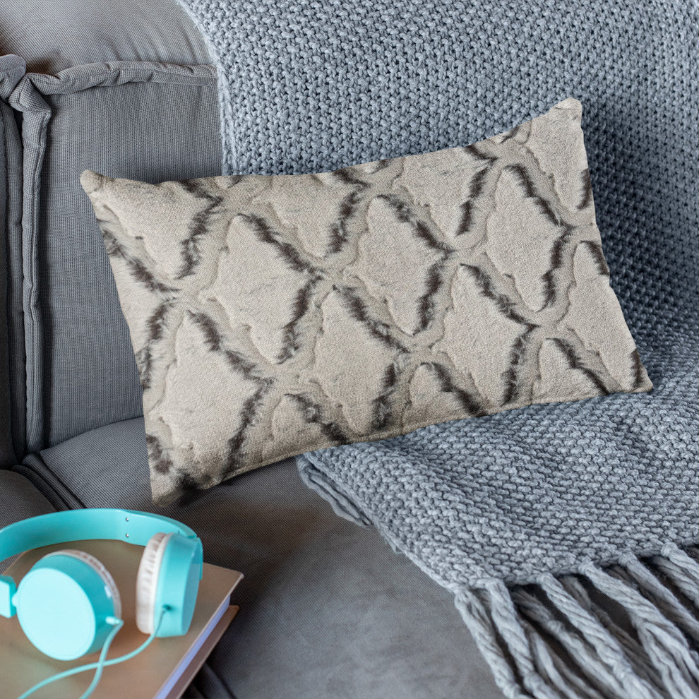 Plutus Brown Diamond Faux Fur Throw Pillow, Brown Beige, 20" x 26" Standard