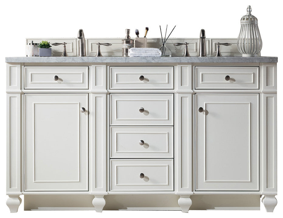 Bristol 60" Double Vanity Bright White, Carrara Marble