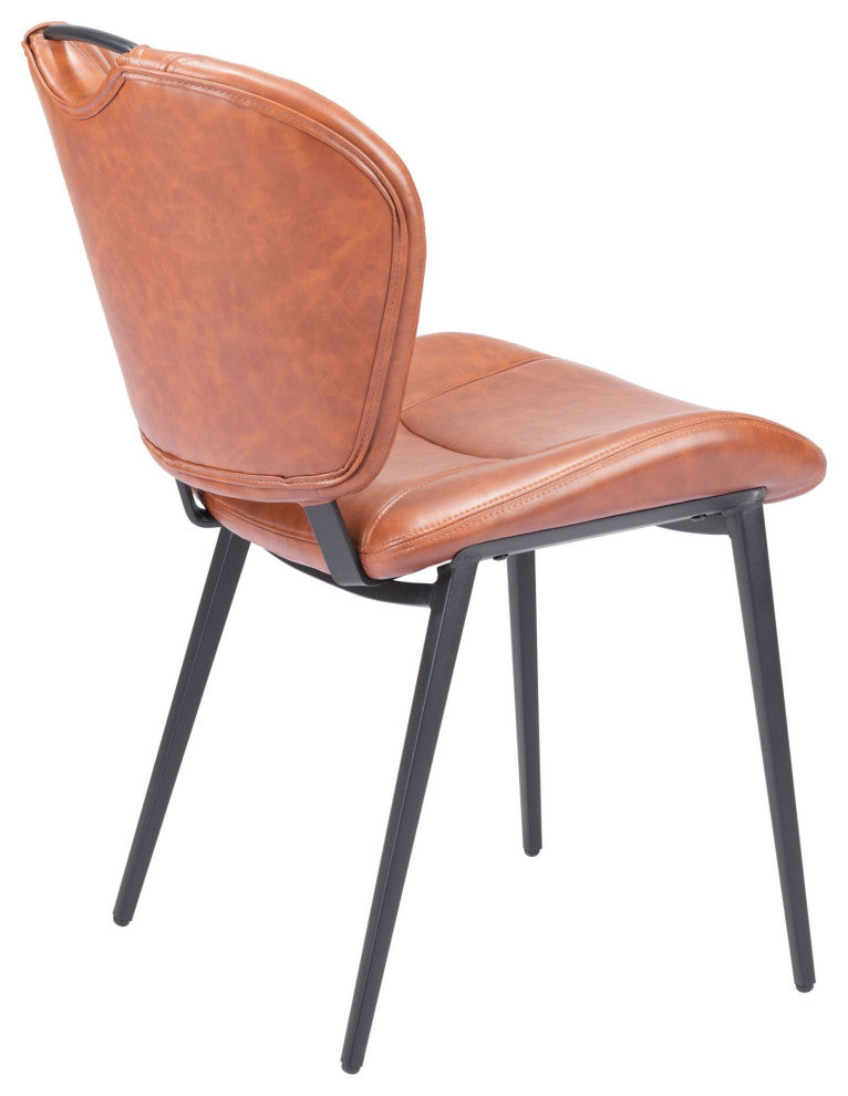 Dining Chair, Set of 2, Faux Vinyl Leather, Steel, Vintage Brown, Black, Cafe