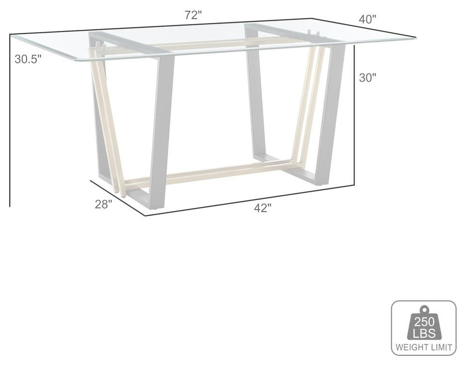 Kai 72 Rectangular Dining Table in Gold Stainless Steel