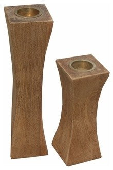 Slim Recycled Teak Wood Candleholder, 2-Piece Set