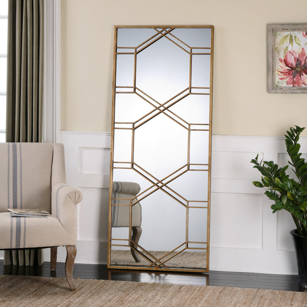 Uttermost Kennis Contemporary Metal and MDF Wood Leaner Mirror in Gold
