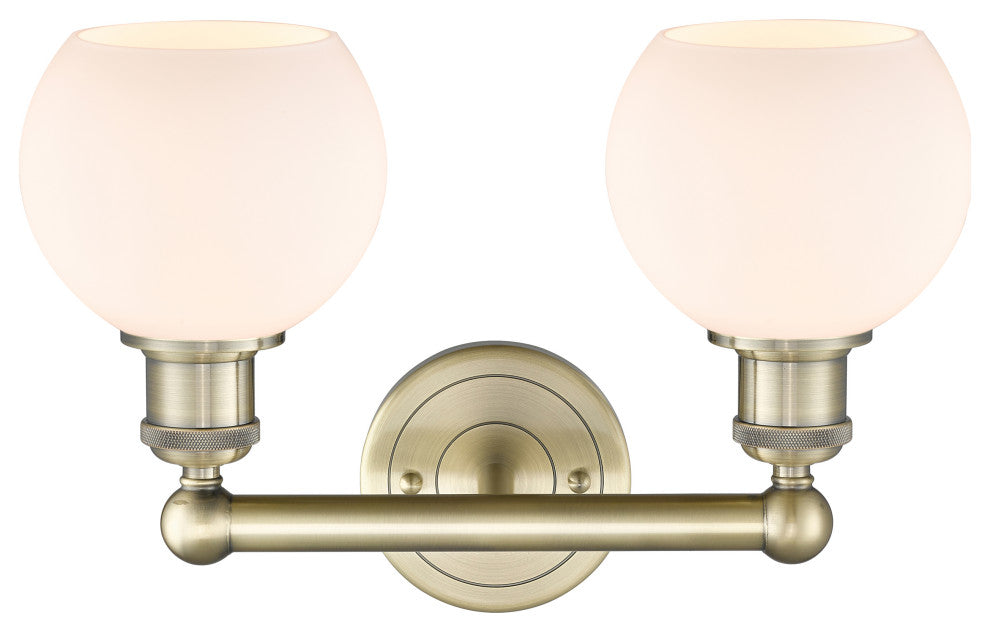 Athens 2-Light 15" Bath Vanity Light, Antique Brass, Matte White