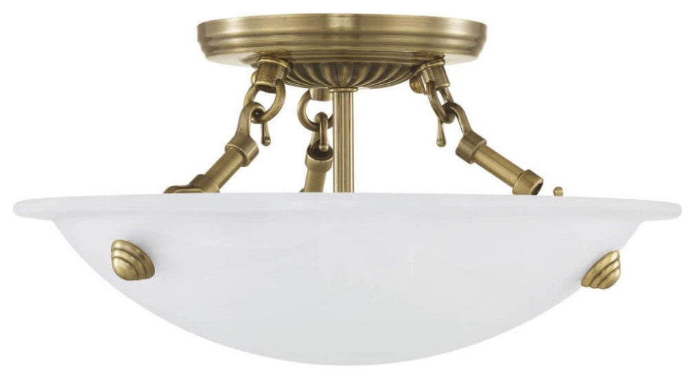 Livex Oasis 3 Light 12" Flush Mount, Antique Brass