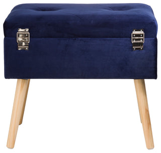 19.70" Navy Blue Velvet Upholstered Storage Stool