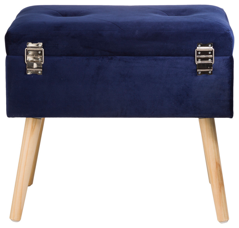 19.70" Navy Blue Velvet Upholstered Storage Stool