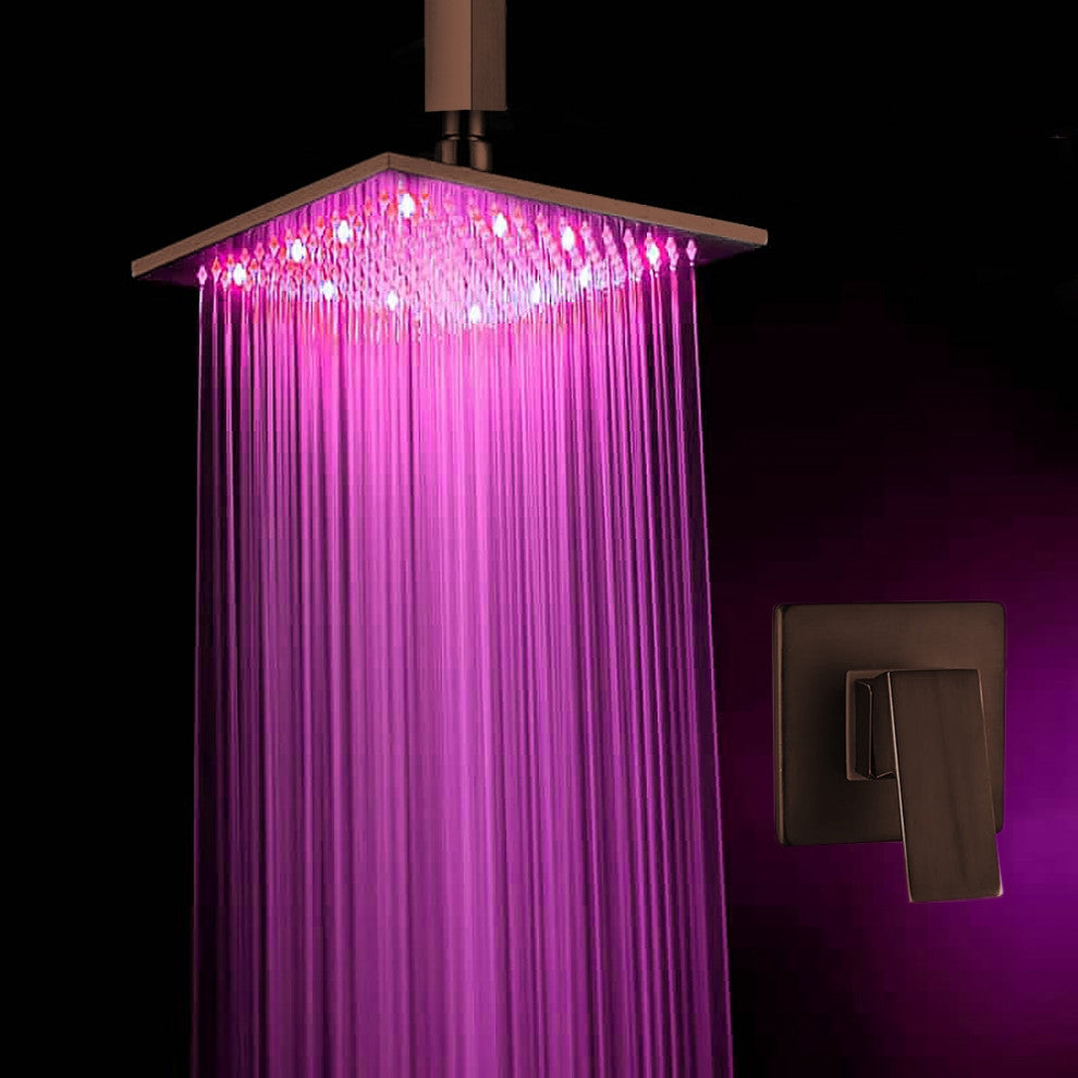 Fontana Bronze Square LED Rain Shower Head With Mixing Valve Controller, 12"