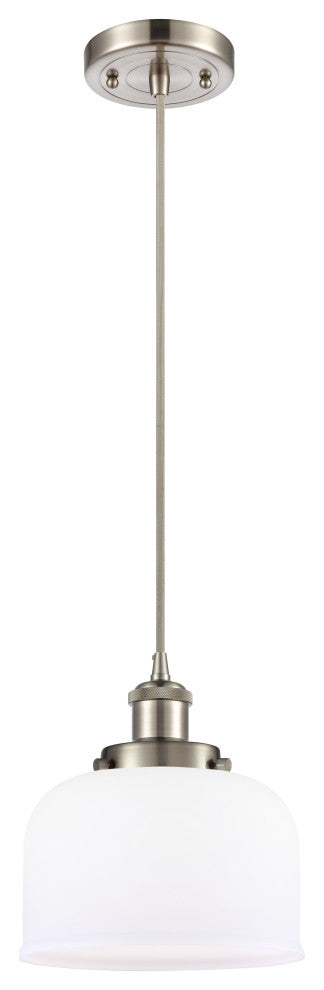 Large Bell 1-Light Mini Pendant, Brushed Satin Nickel, Matte White