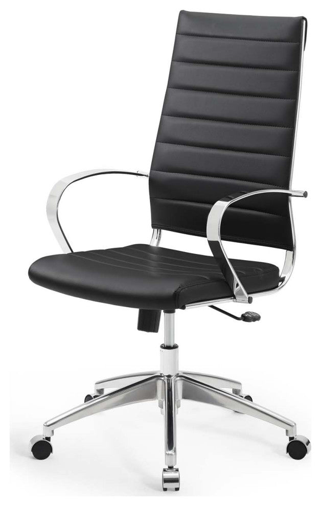 Computer Work Desk High Back Chair, Faux Leather, Black, Home Business Office