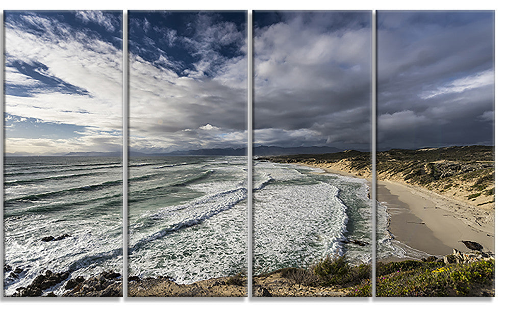 Stunning South Africa Sea Coast, Large Seashore Canvas Print, 48"x28", 4 Panels