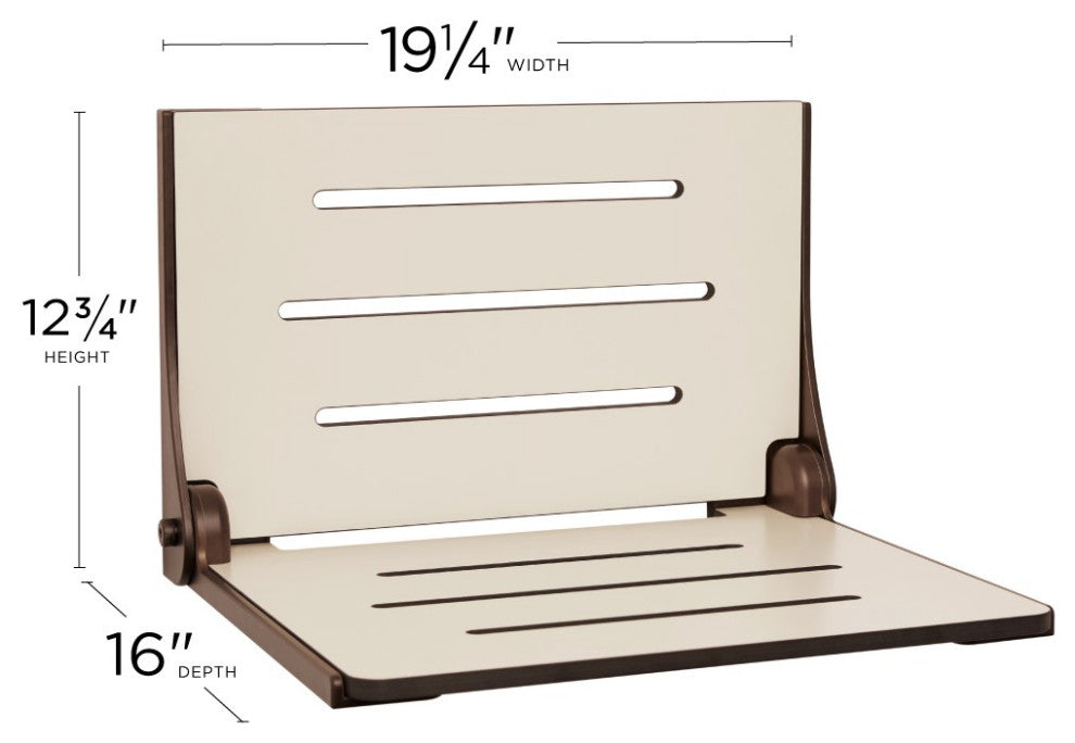 Silhouette Folding Wall Mount Shower Bench Seat, Almond Seat, Bronze Frame