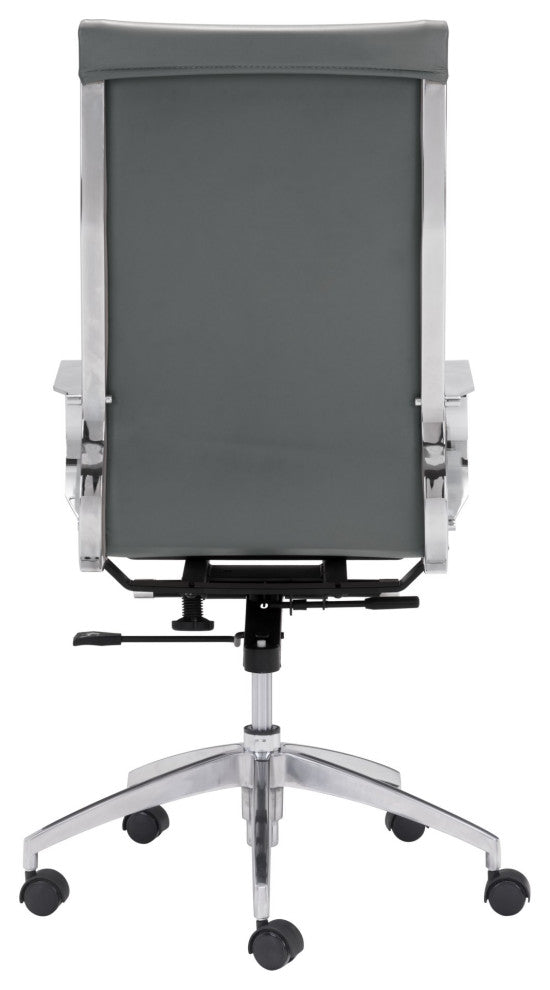 Computer Work High BackChair, Faux Vinyl Leather, Gray, Silver, Home Office