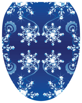 Snow Crystals Toilet Tattoos Seat Cover, Vinyl Lid Decal, Winter Bathroom Decor, Elongated