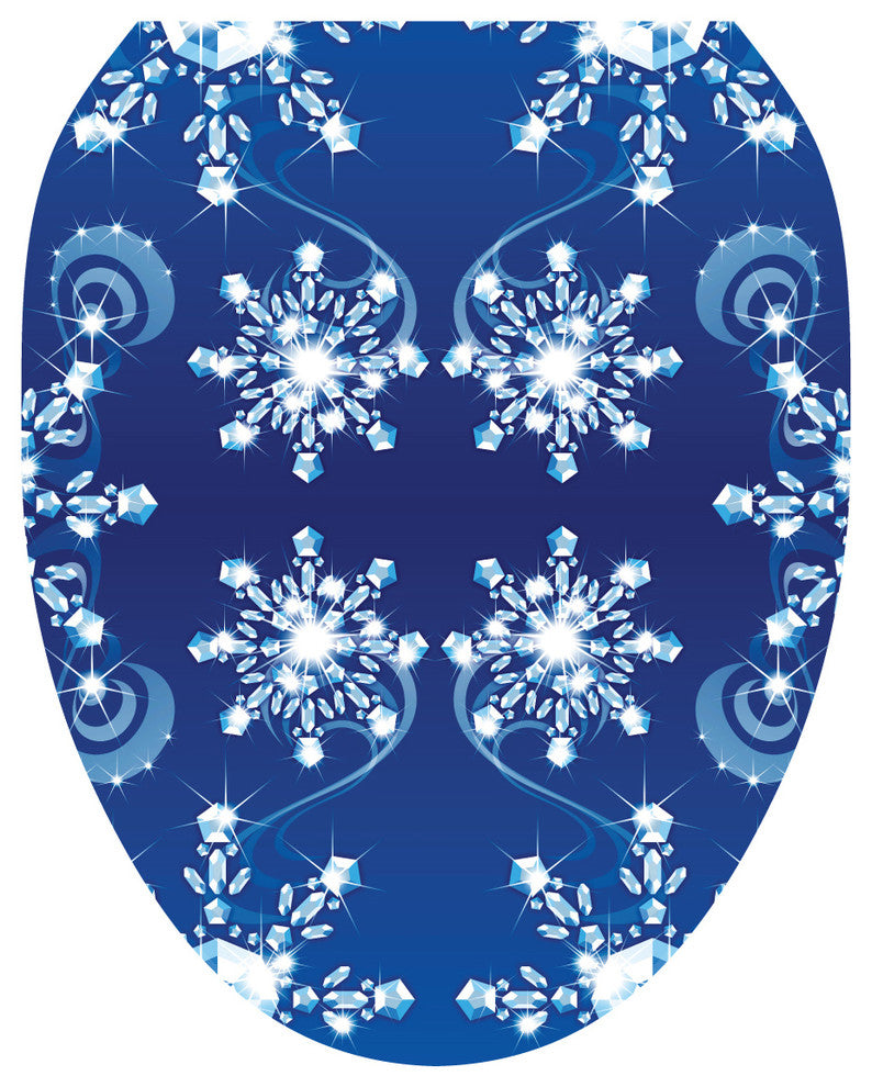 Snow Crystals Toilet Tattoos Seat Cover, Vinyl Lid Decal, Winter Bathroom Decor, Elongated