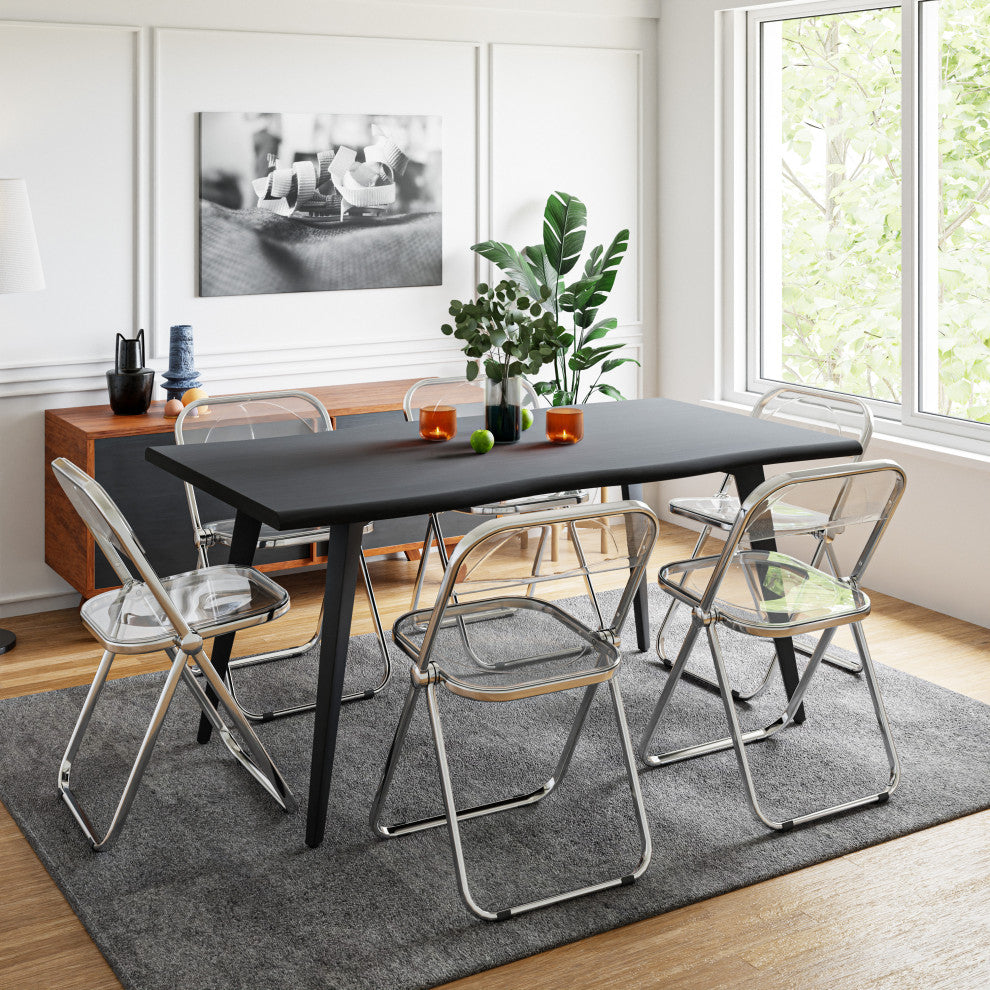 LeisureMod Lawrence 7-Piece Dining Set With Folding Chairs and Table, Clear