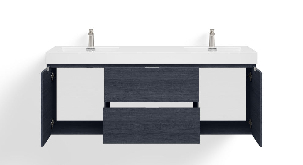Boutique Bath Vanity, Gray Oak, 60", Double Sink, Wall Mount