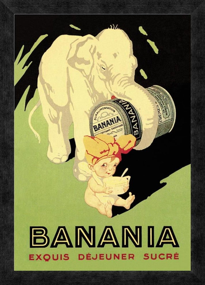 "Banania Exquis Dejeuner Sucre" Framed Canvas Giclee by Vintage Elephant, 18x24"