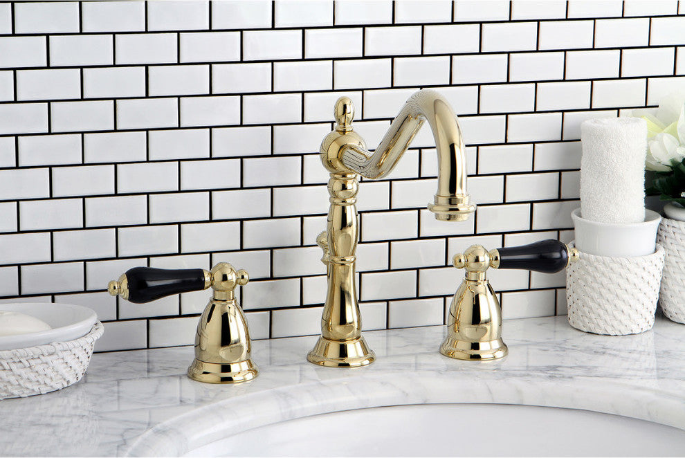 Kingston Brass Widespread Bathroom Faucet With Brass Pop-Up, Polished Brass
