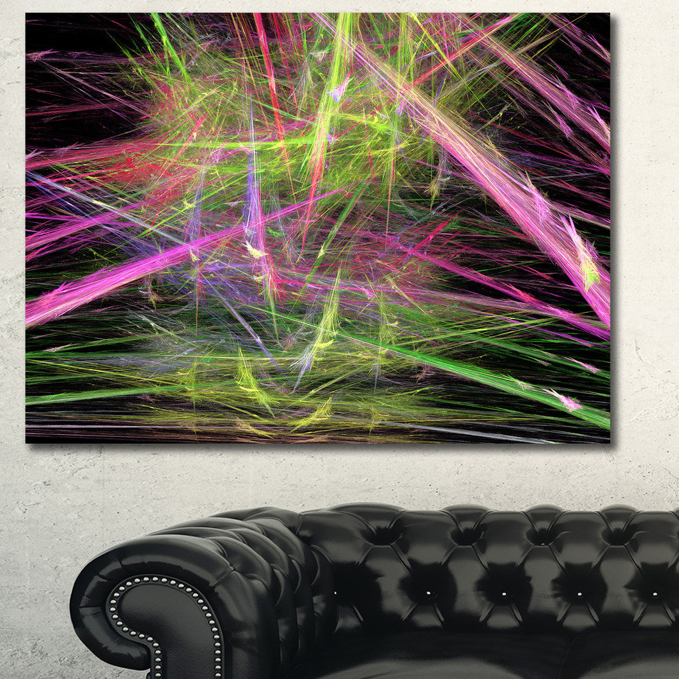 Green Pink Magical Fractal Pattern, Oversized Abstract Canvas Wall Art, 60x40