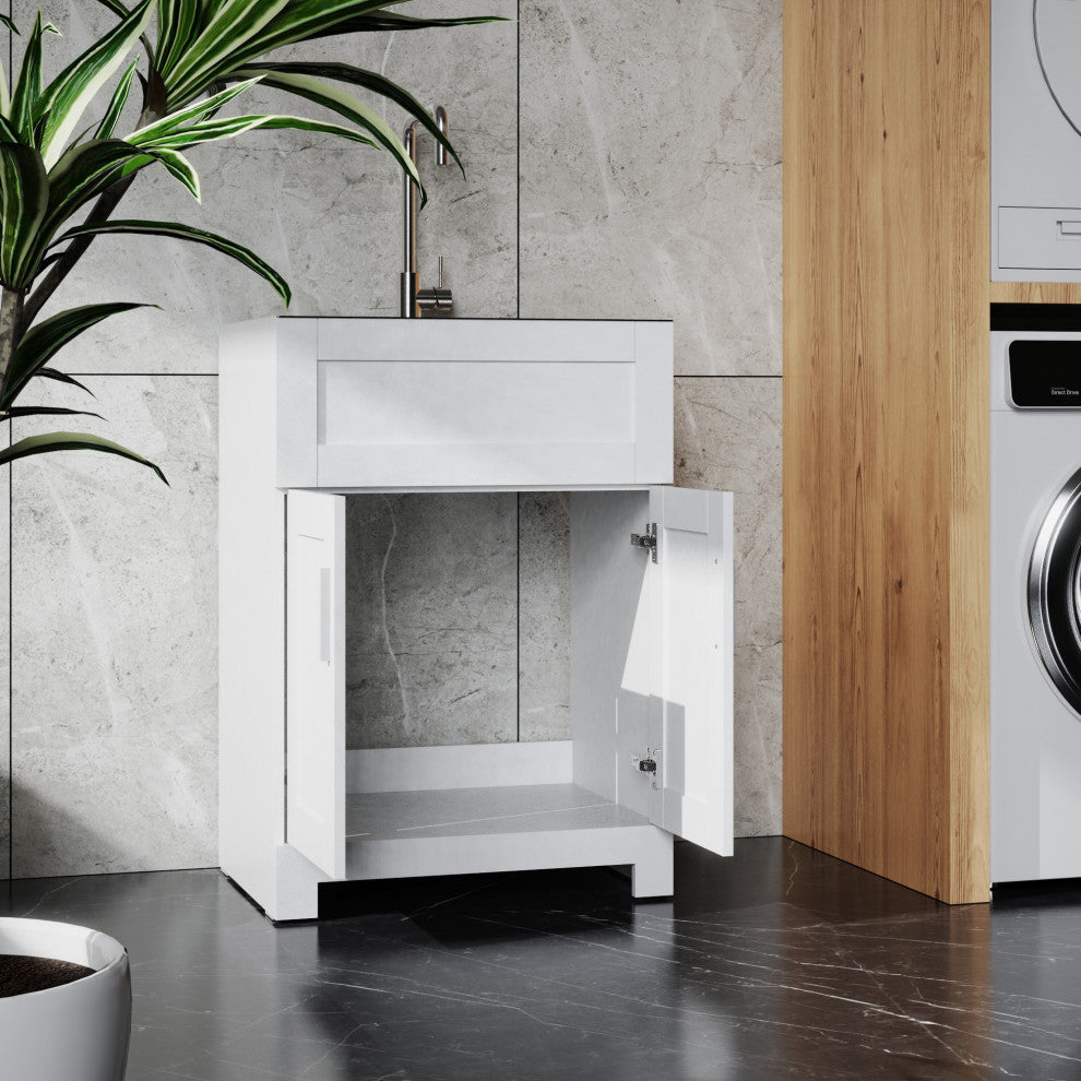34" Tall Wood 2-door Laundry Tub Cabinet with Sink and Faucet