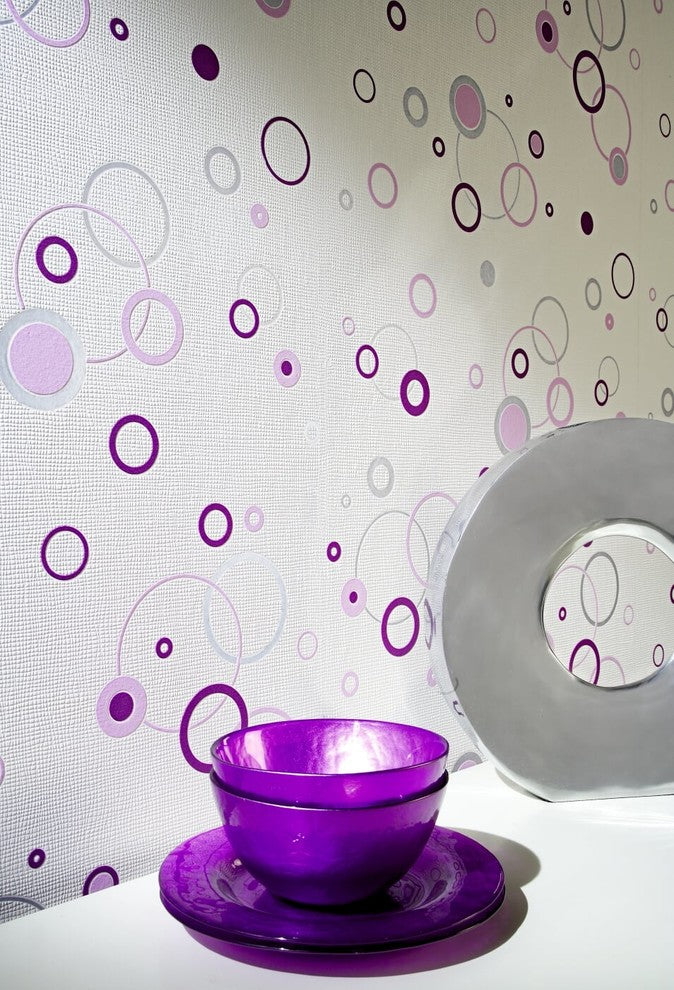 Happy Hour, Modern Fresh Trendy Bloom Lines Retro White Wallpaper Sample