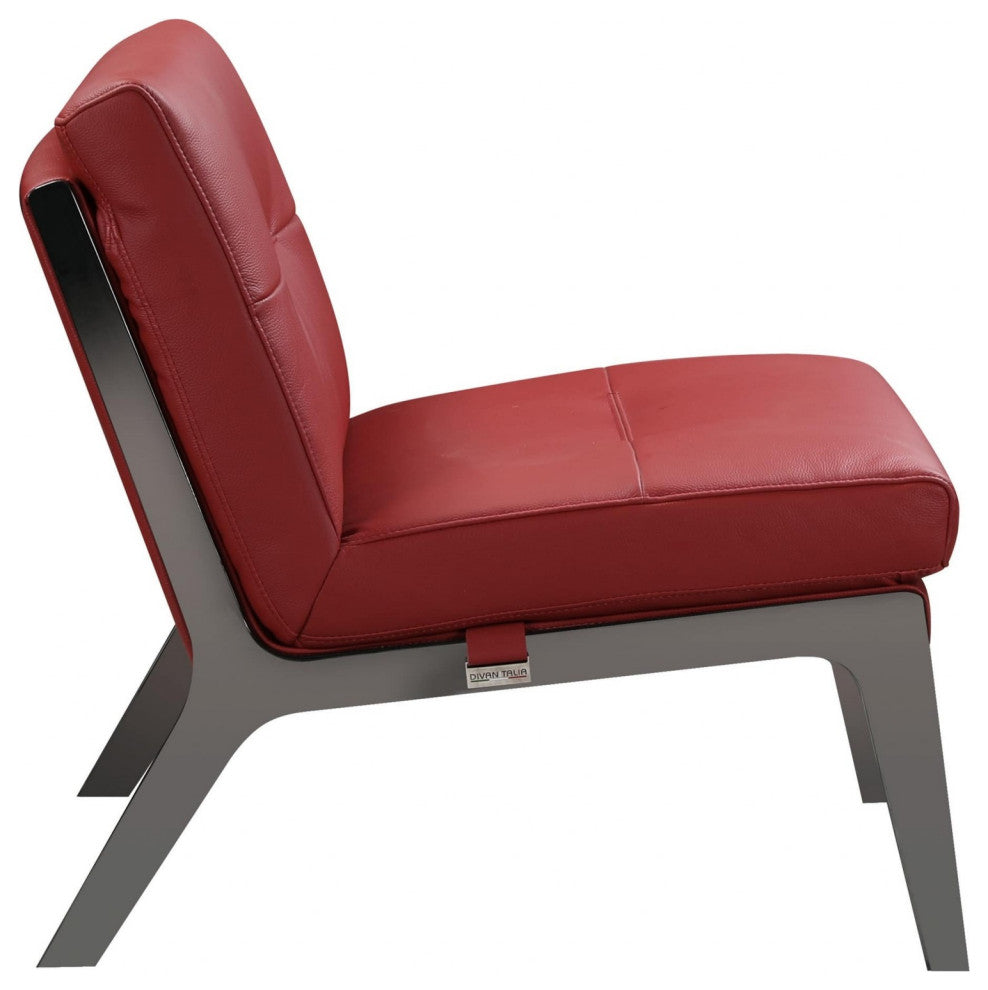 HomeRoots 30" X 33" X 31" Red Leather Accent Chair