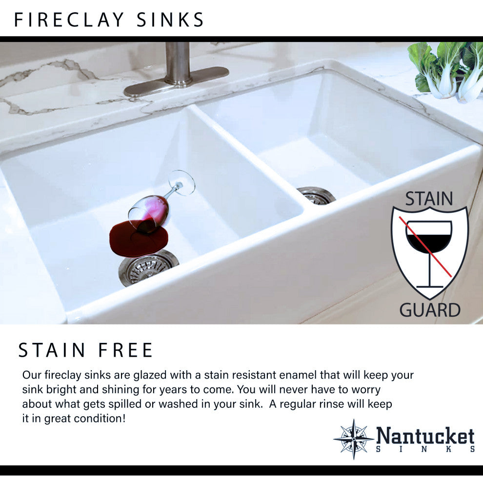 Nantucket Sinks 30-Inch Farmhouse Fireclay Sink with Filigree Apron