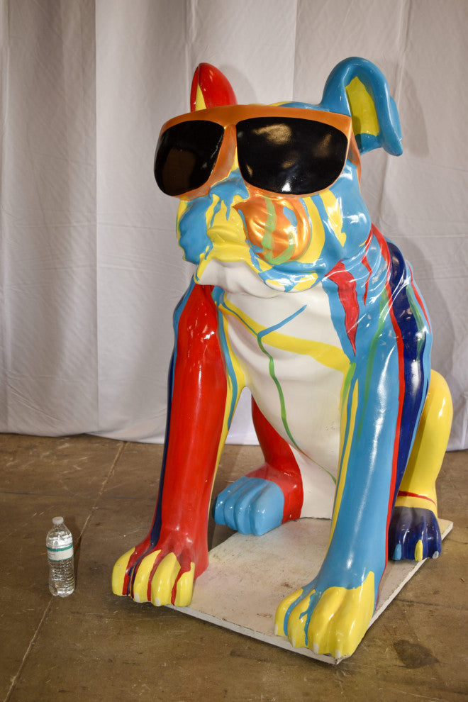 Giant Graffiti Looking British Bulldog with Glasses Resin Statue 29"x 50" x 50