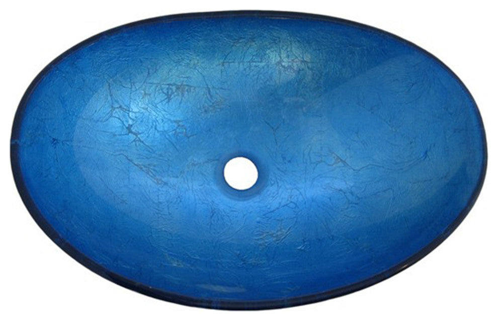 Azzurro Blue Foiled Oval Glass Vessel Bathroom Sink w/ Drain, TIG-S132-8031, Chrome