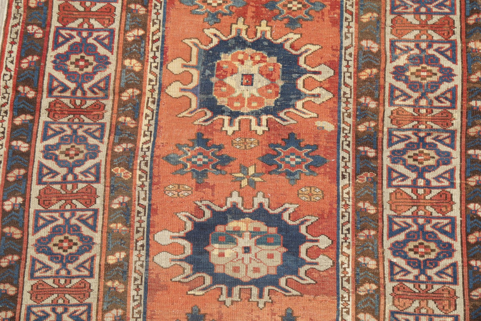 Consigned, Antique Russian Oriental Traditional Handmade Area Rug, Orange, 3x5