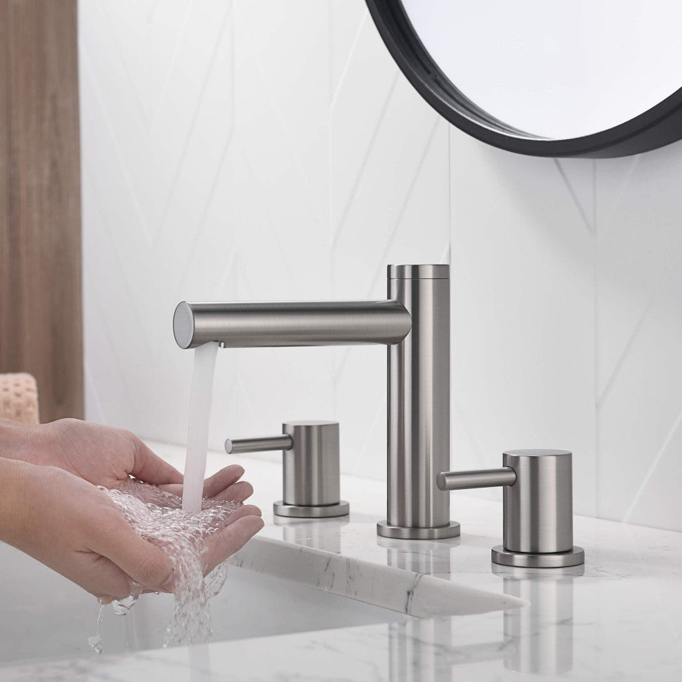 Circular 8" Bathroom Sink Widespread Faucet with Drain Assembly, Brushed Nickel