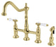 Kingston Brass Bridge Kitchen Faucet With Brass Sprayer, Polished Brass