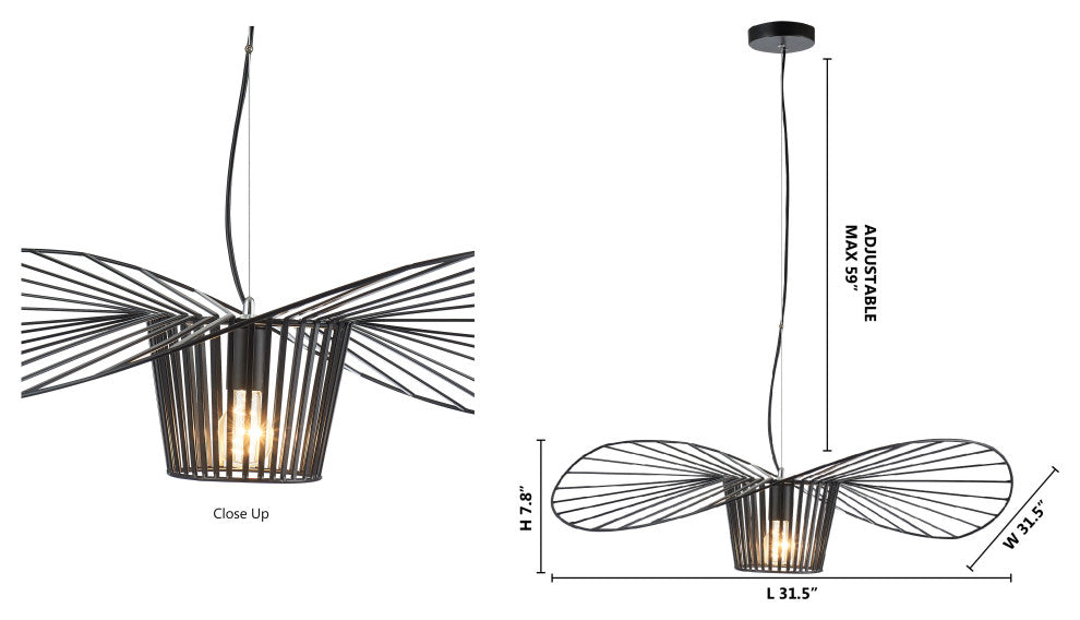 Single Pendant Black Iron Wire "Hat" Shaped Light Fixture