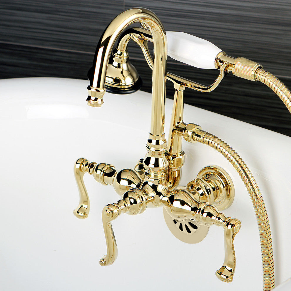Aqua Vintage Wall Mount Clawfoot Tub Faucet, Polished Brass
