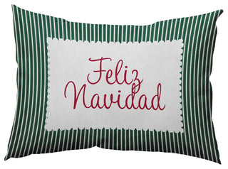 Feliz Navidad Ticking Accent Pillow, Forest Green, 14"x20"