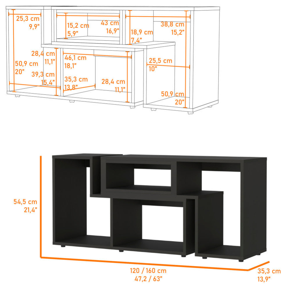 Harmony Extendable TV Stand with Multiple Shelves, Black