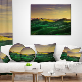 Green Rolling Hils in Crete Senesi Landscape Printed Throw Pillow, 18"x18"