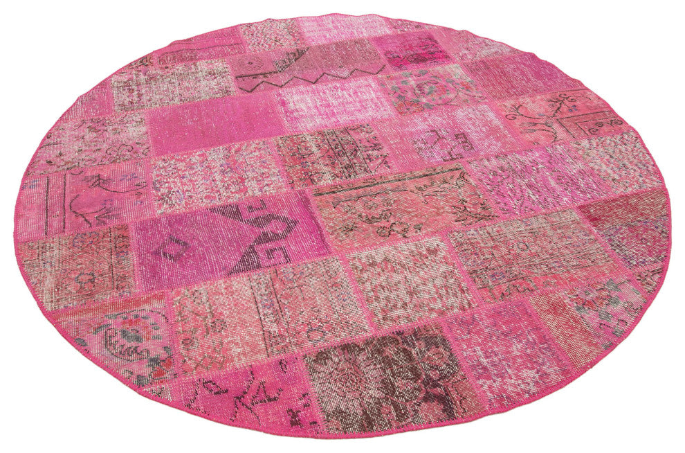 Rug N Carpet - Handmade Anatolian 6' 6" x 6' 6" Contemporary Round Patchwork Rug