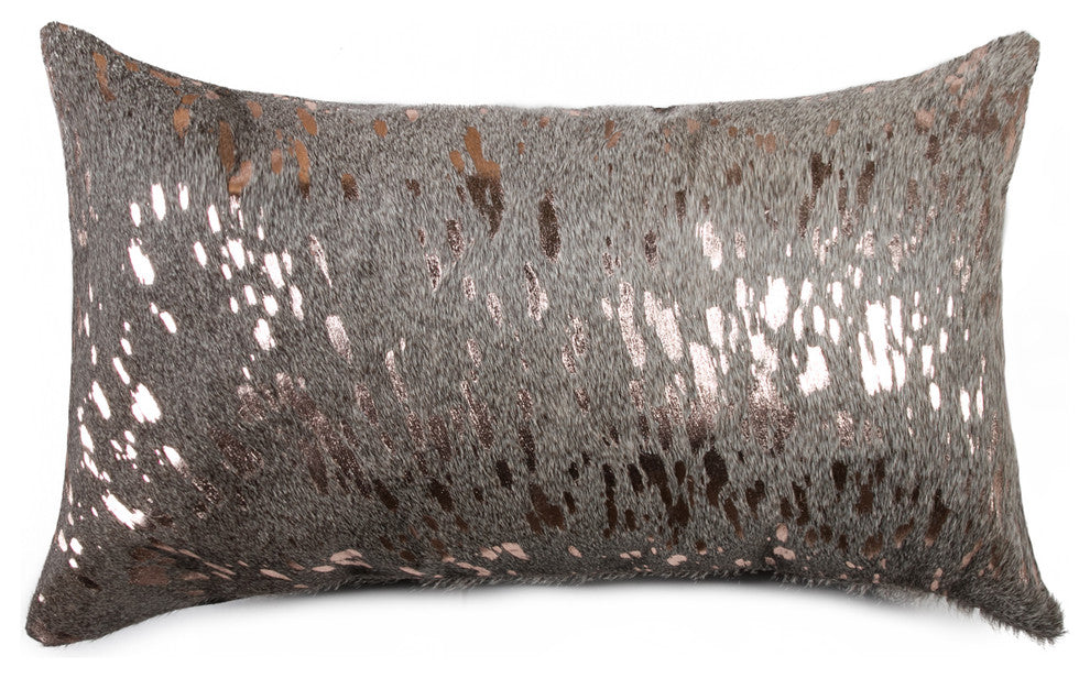 12"x20" Torino Scotland Cowhide Pillow, Pink/Gold/Gray