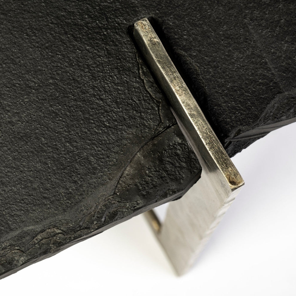 Shale 37" Irregular Live-Edge Black Slate WithFlat Iron Base Coffee Table
