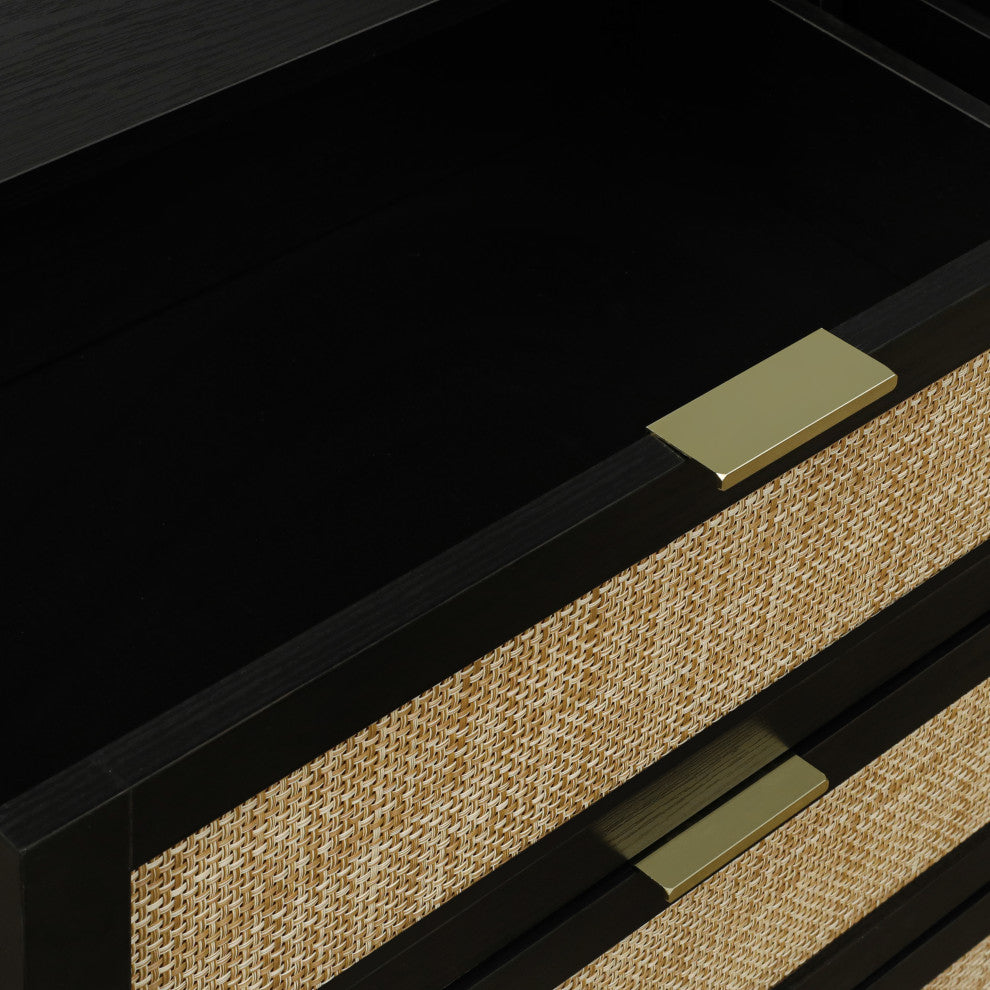 Modern 6 Drawer Dresser Wood Cabinet, Black