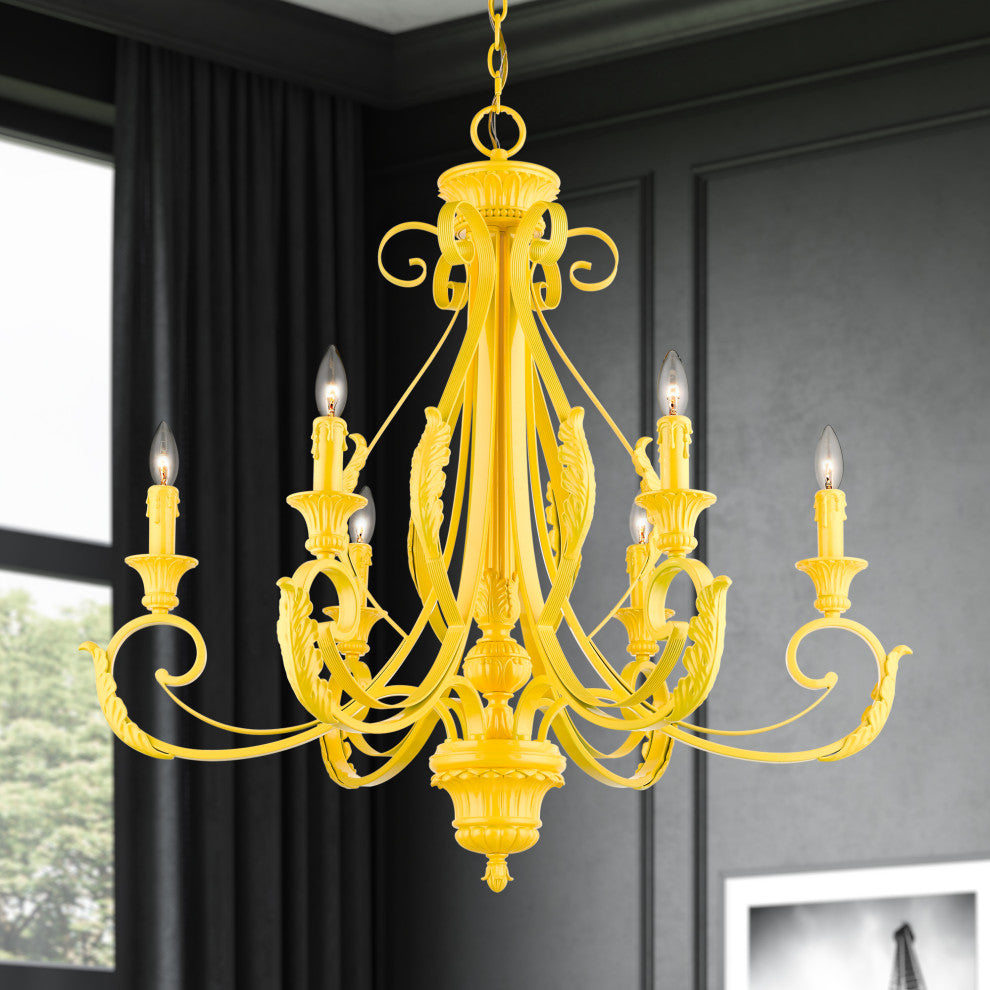 6 Light Shiny Yellow Large Chandelier