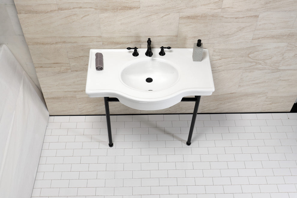 Fauceture VPB28140W8MB 37" Ceramic Console Sink, Legs