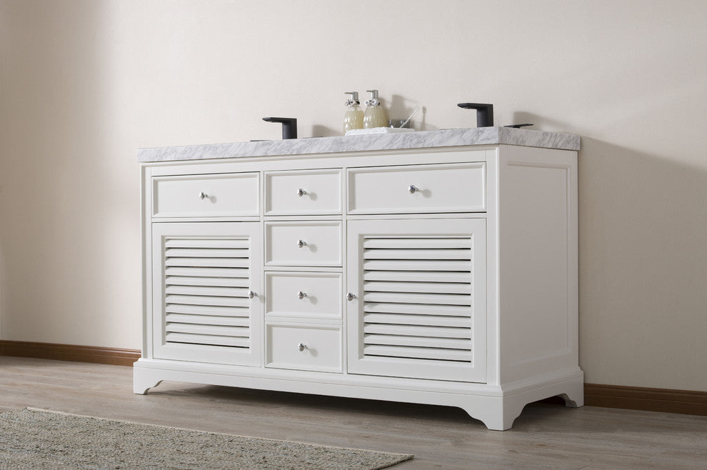 Magnolia 60" White Double Sink Bath Vanity, With Black Faucet