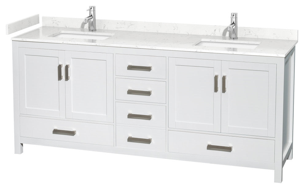 80" Double Bathroom Vanity, White, Carrara Cultured Marble Countertop, Sinks