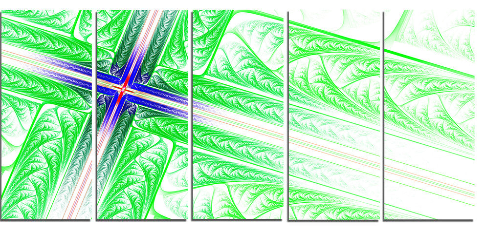 Bright Green Fractal Cross Design, Abstract Canvas Art Print, 60"x28", 5 Panels