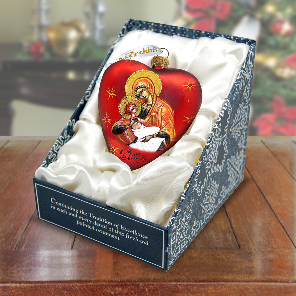 Hand Painted Scenic Glass Ornament Mary and Jesus Heart