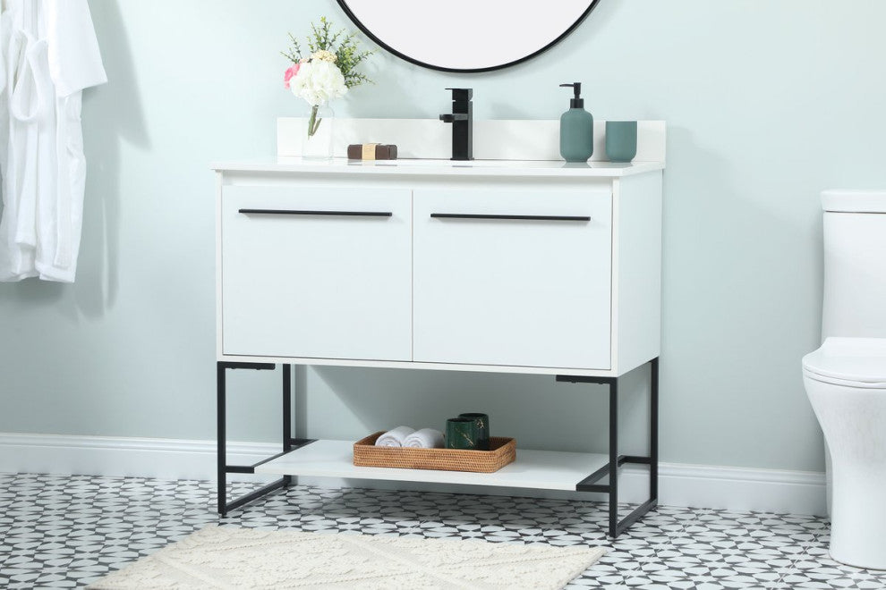 Sue 40" Single Bathroom Vanity, White, With Backsplash